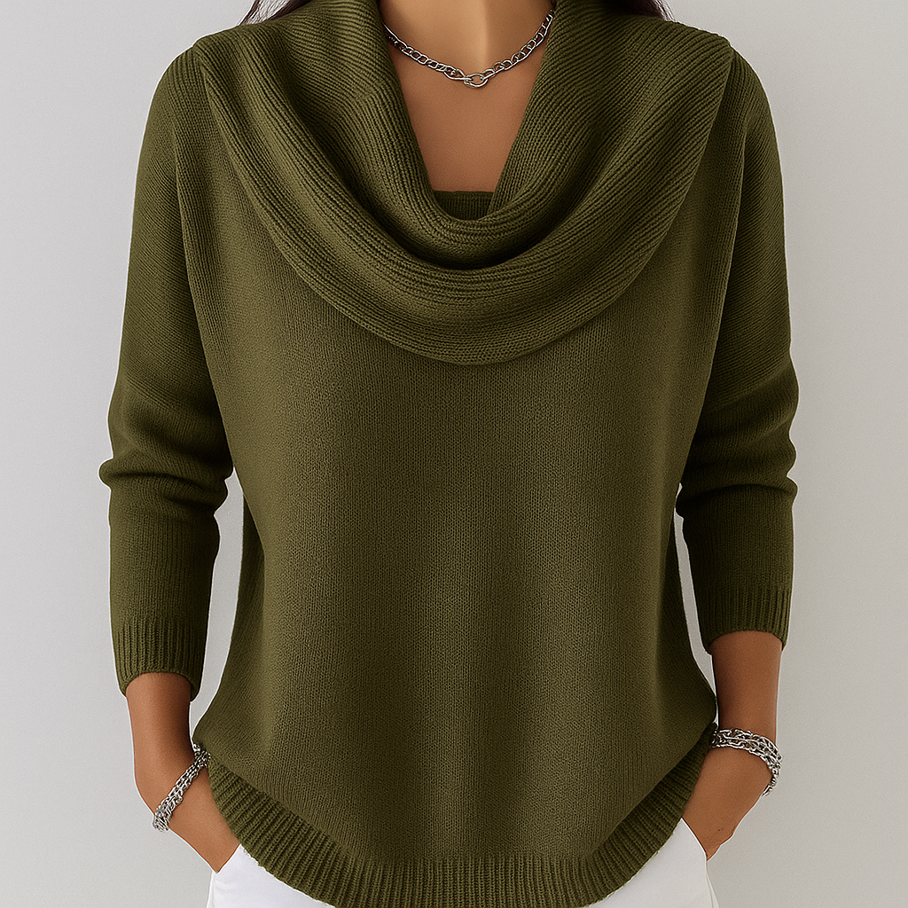 Pull Danoir Paris Teresa, élégant et enveloppant, en rouge, porté comme vêtement sophistiqué et confortable.