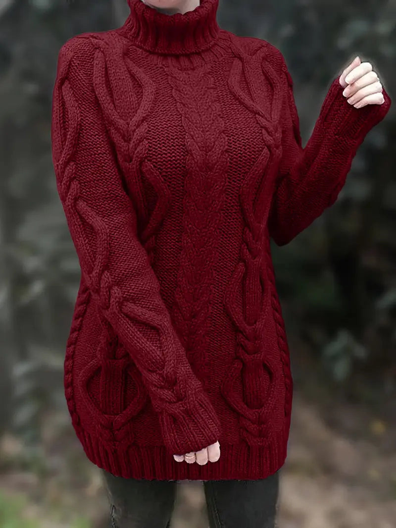 Robe turtleneck élégante Danoir Paris, modèle FR1031, couleur cramoisi, taille XS, en tissu fluide et sophistiqué.