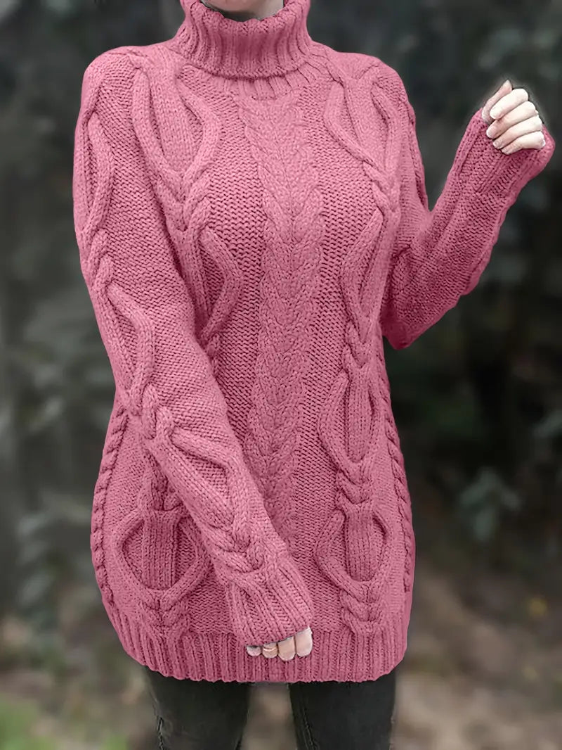 Robe turtleneck élégante de Danoir Paris, modèle FR1031, couleur cramoisi, taille XS, vue de face.