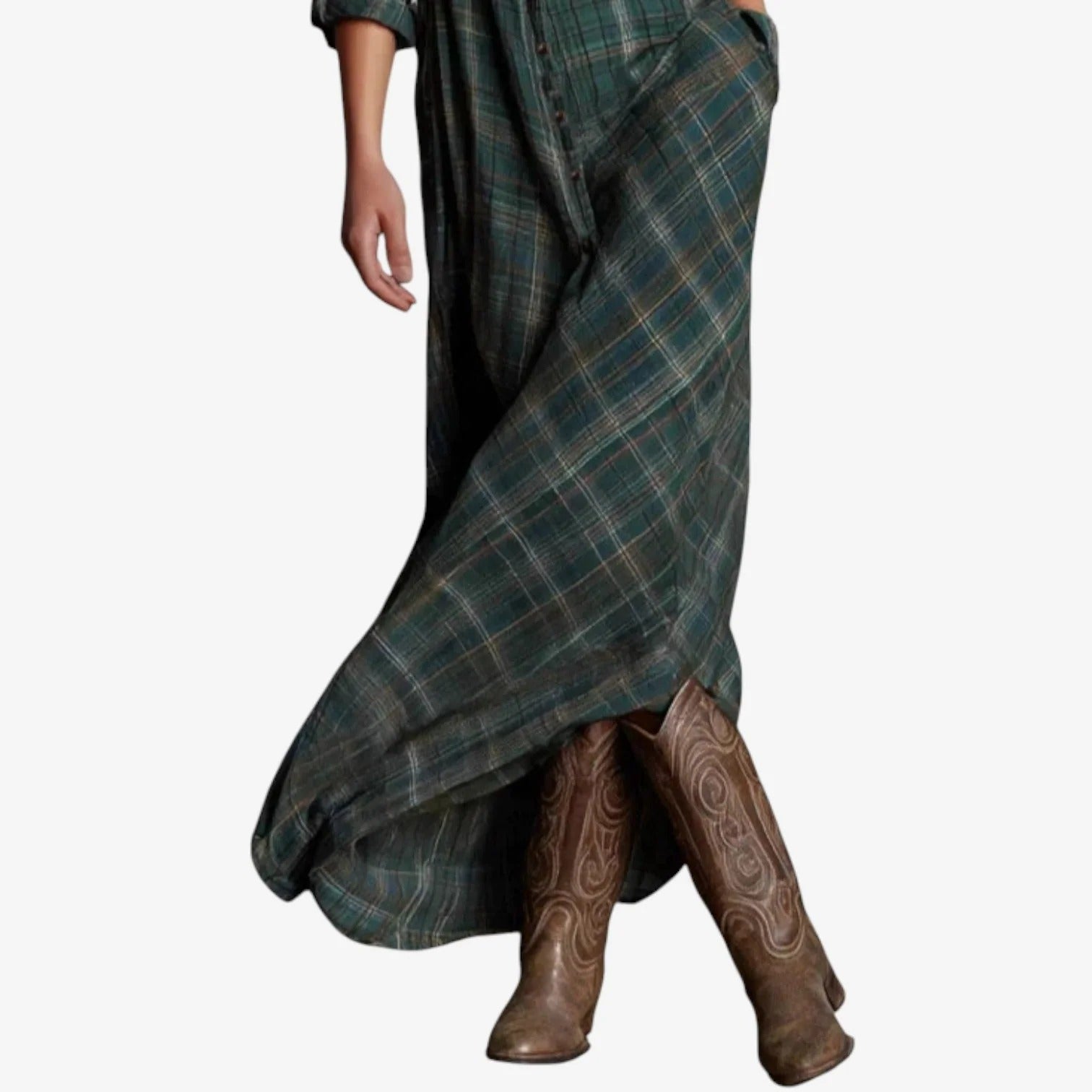 Robe maxi à carreaux Hattie de Danoir Paris, longueur longue, motif à carreaux, style élégant et confortable.