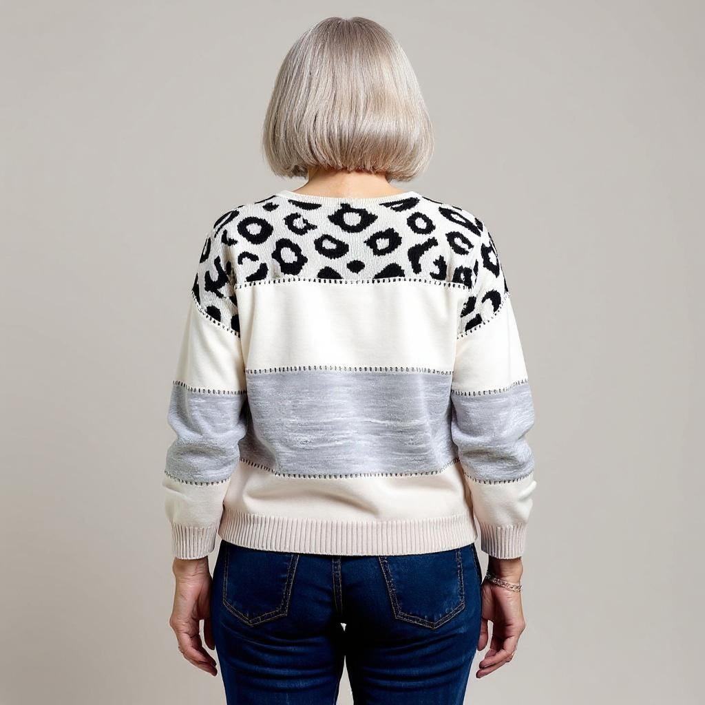 Pull léopard Danoir Paris Pascalina FR1078 en gris, confortable et tendance, idéal pour un look décontracté et stylé.