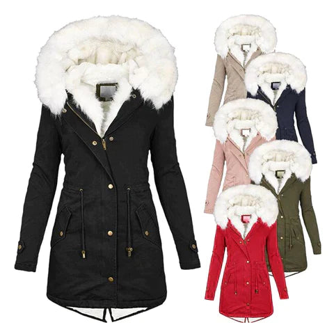 Manteau d'hiver élégant Giulia de Danoir Paris en rose, coupe sophistiquée et tissu chaud pour femmes.