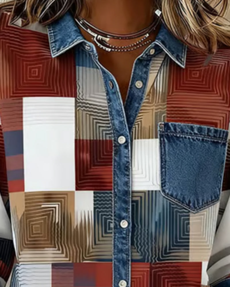 Chemise à blocs de couleur Céline Danoir Paris, rouge, style moderne, vue de face sur mannequin.