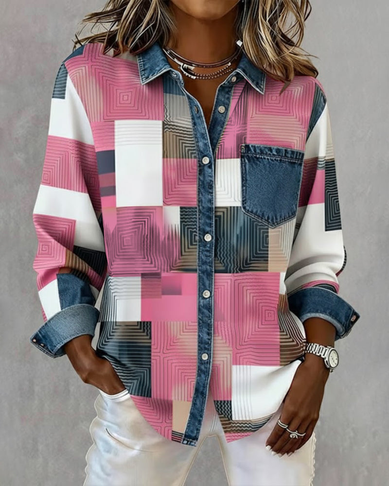 Chemise à blocs de couleur Céline Danoir Paris, rouge, style moderne et élégant, en tissu léger pour femme.