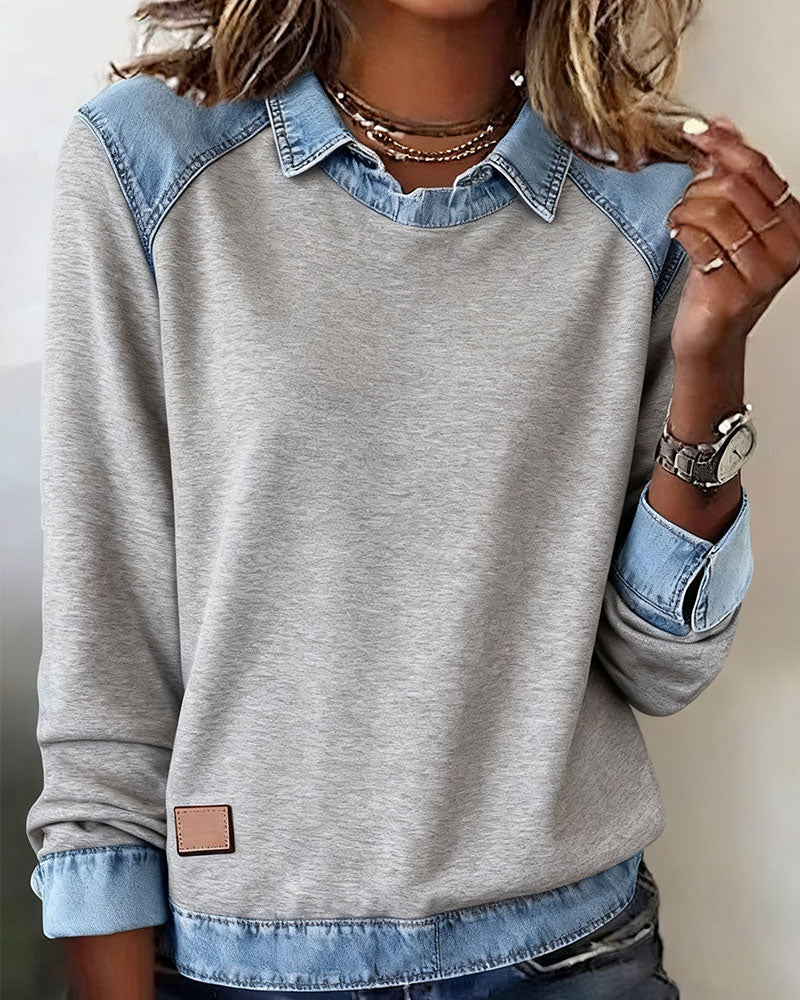 Blouse moderne brodée Lina de Danoir Paris, beige, manches longues, style élégant et tendance, vue de face.