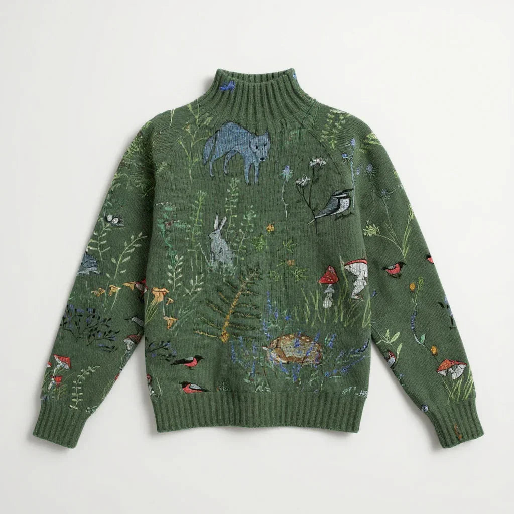 Pull tricoté artistique Danoir Paris HANA, modèle FR1179, en laine avec motif coloré visible sur l'image.