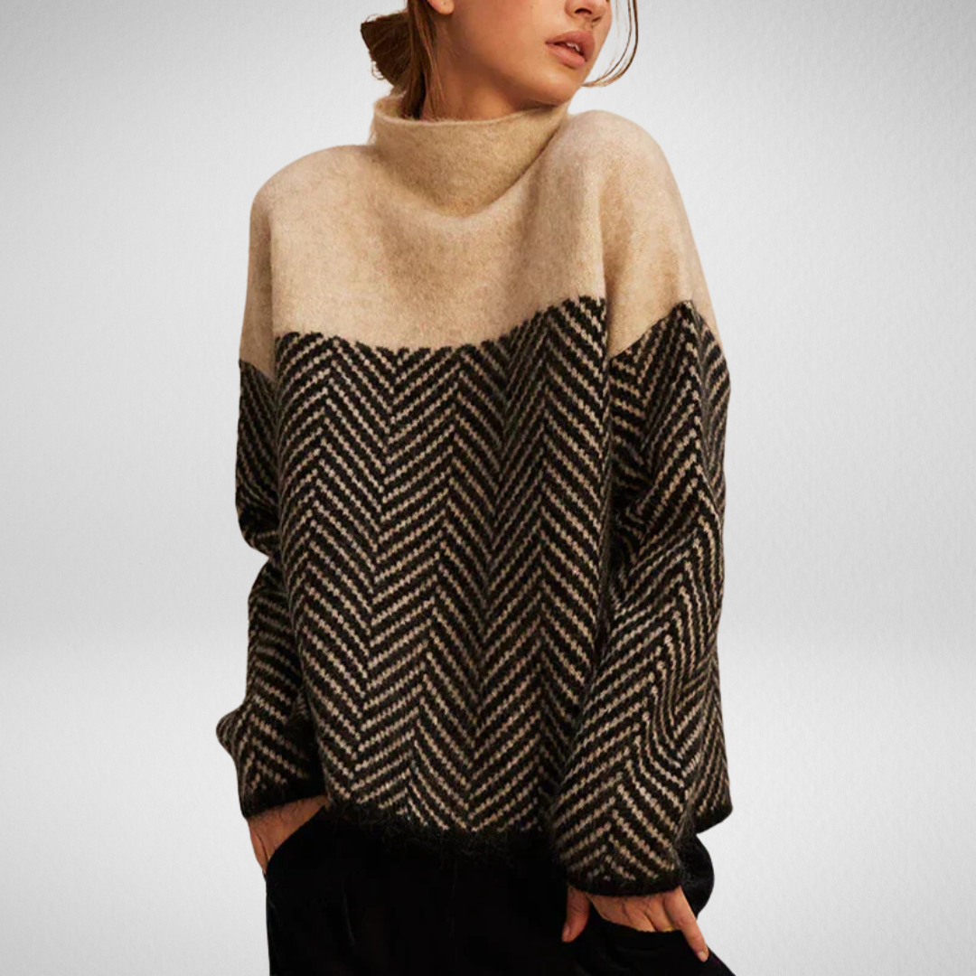 Pull printanier beige Danoir Paris Mira FR1186, élégant vêtement pour femmes, visible avec détails de tissu et coupe sophistiquée.