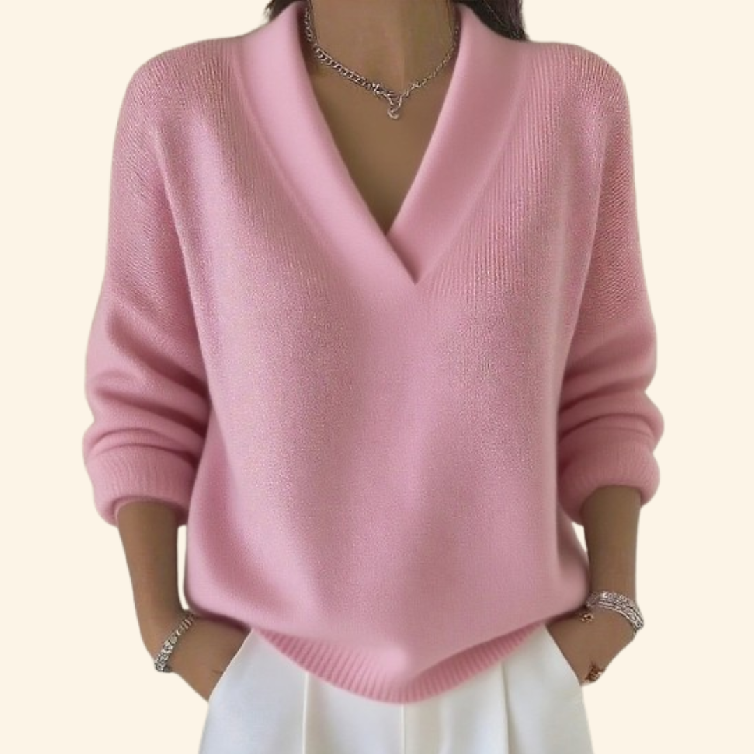 Pull rouge Danoir Paris Noor, modèle FR1197, en laine confortable et élégant, porté sur un mannequin.
