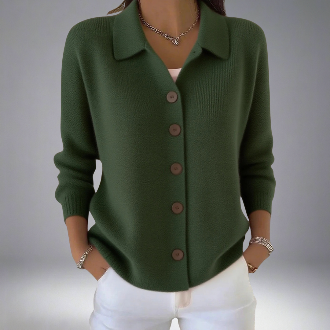 Cardigan tricoté élégant orange Layla de Danoir Paris, taille XS à L, porté sur un mannequin.