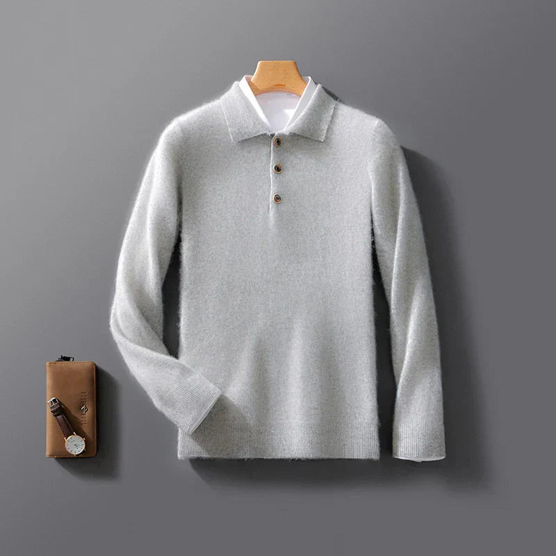 Polo en cachemire beige Belford de Danoir Paris, coupe élégante, avec col classique et détails raffinés.