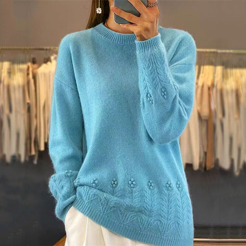 Pull floral beige Talbot de Danoir Paris, élégant, en maille fine avec motif floral délicat, pour femme.