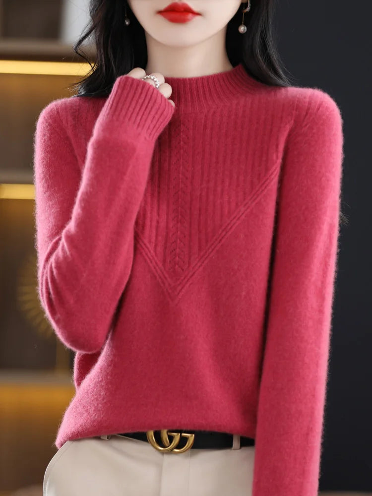 Pull en cachemire violet Liora de Danoir Paris, coupe élégante, porté sur un mannequin, matière douce et raffinée.