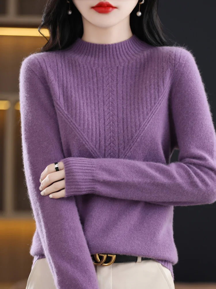 Pull en cachemire violet Liora de Danoir Paris, élégant et doux, porté sur un mannequin.