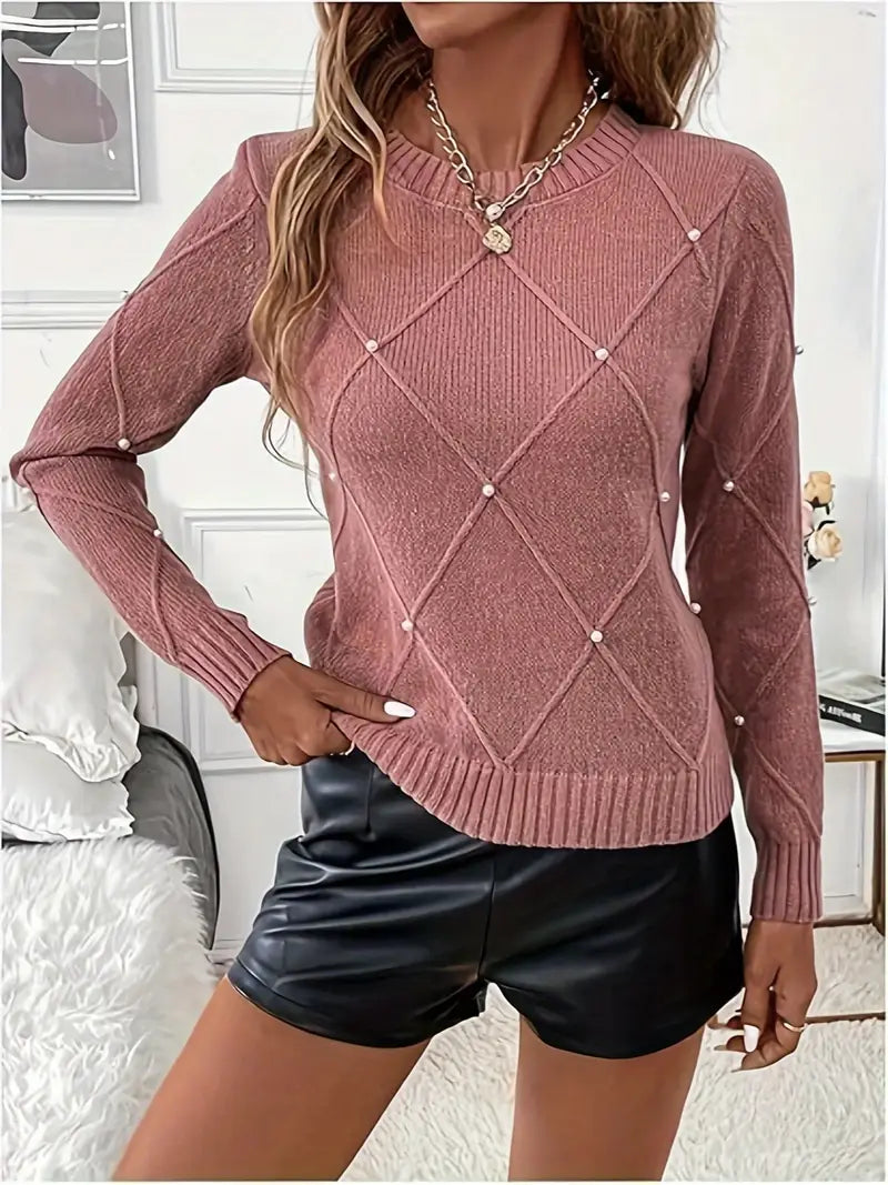 Pull chic à perles Élise de Danoir Paris, en rose, avec détails élégants en perles, taille XS, pour un look sophistiqué.