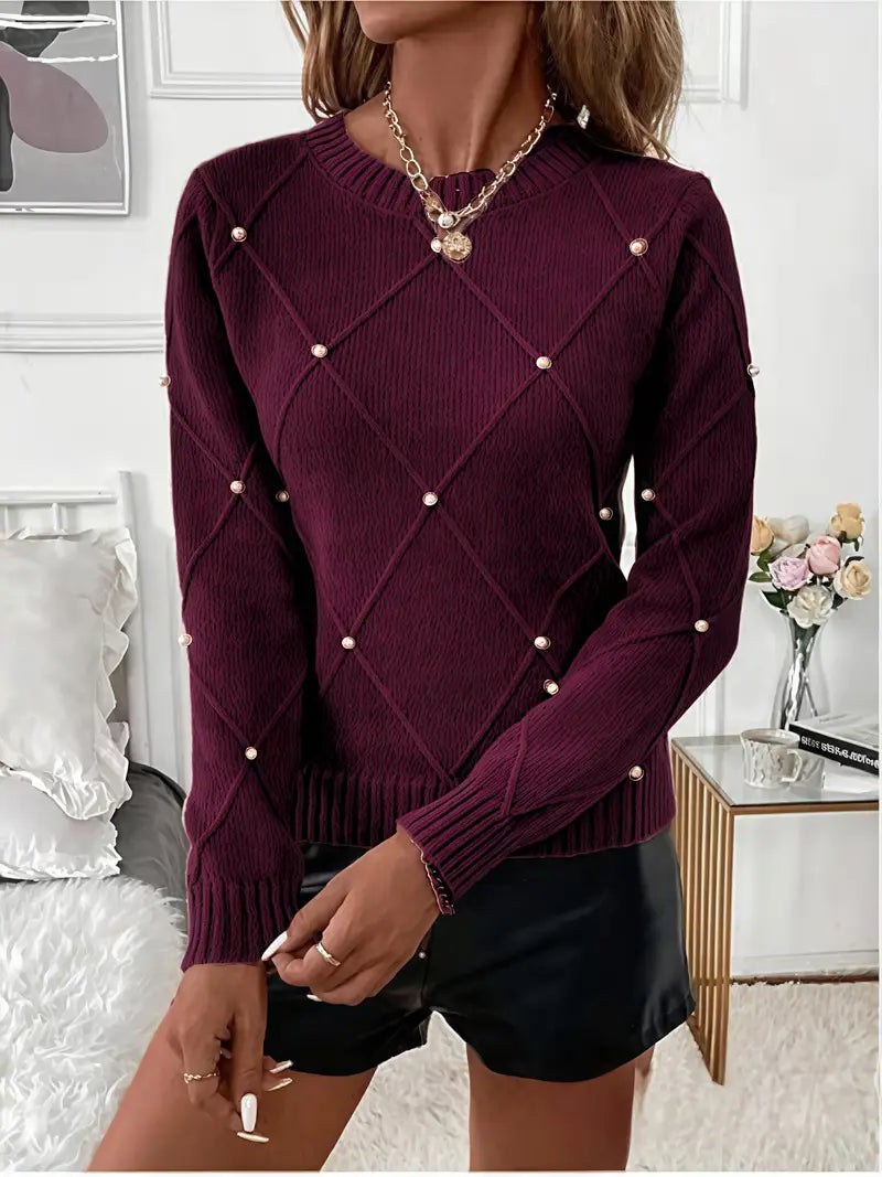 Pull chic à perles Élise de Danoir Paris en rose, détail élégant avec perles, taille XS, mode sophistiquée et tendance