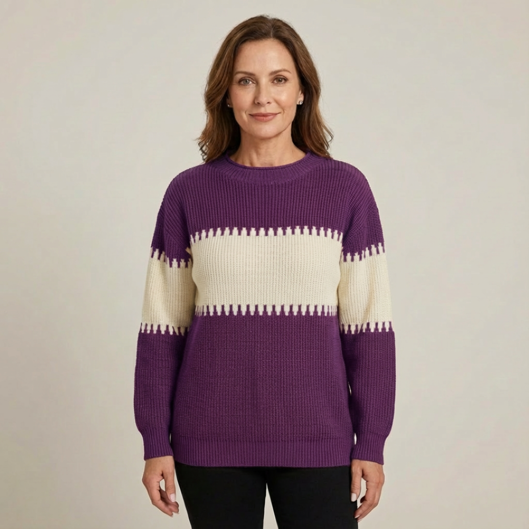 Pull colorblock Danoir Paris Harmony, bleu clair et blanc, confortable, en tissu doux et stylish pour un look décontracté.