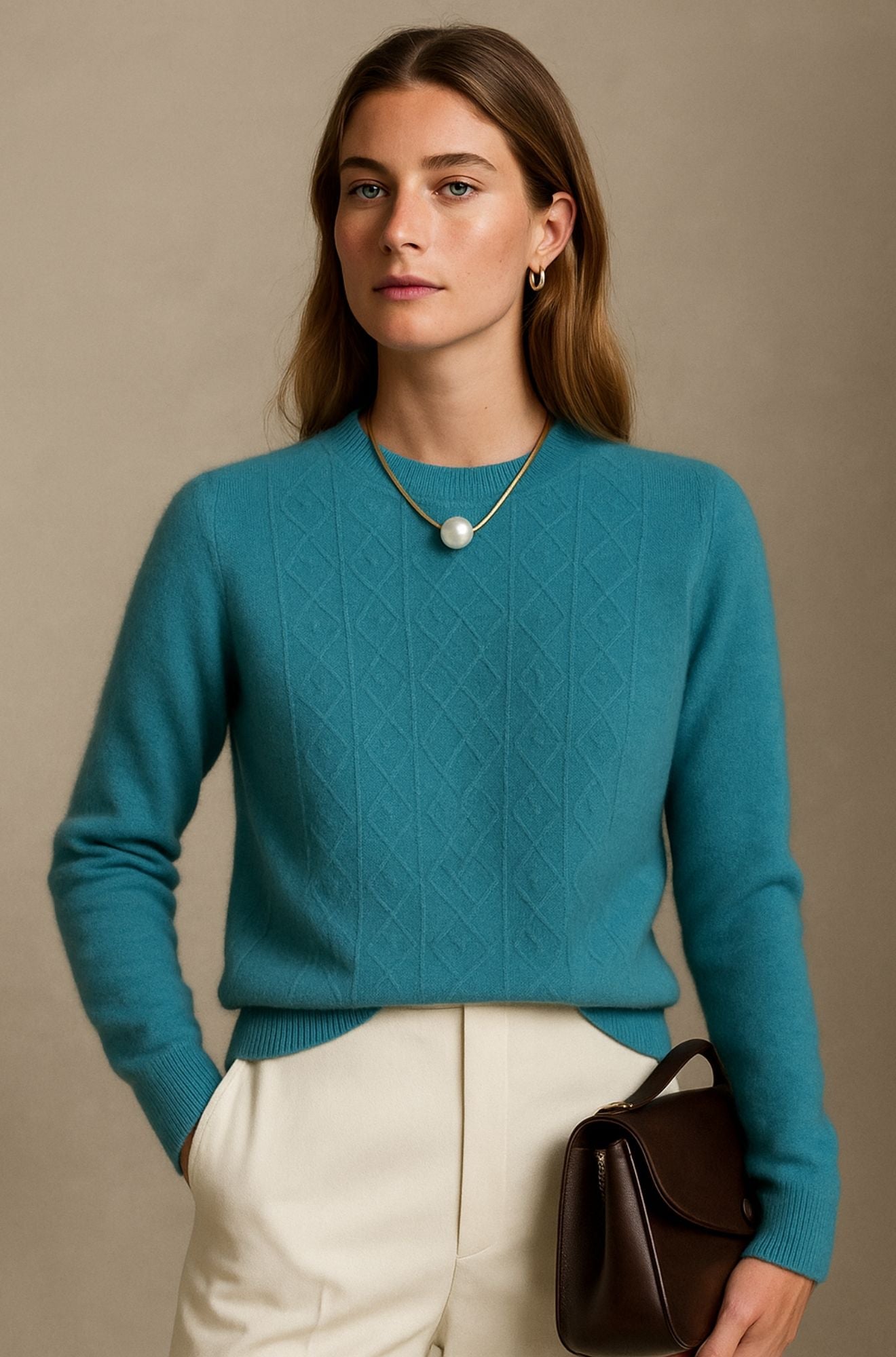 Pull en cachemire beige Danoir Paris Albury, élégant, avec un col ras du cou et finition douce visible sur l'image.