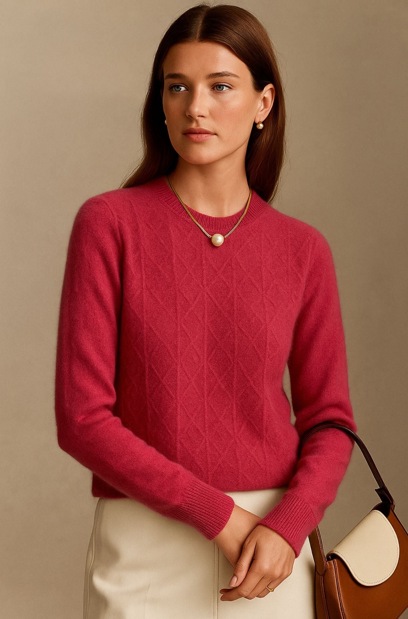 Pull en cachemire beige Danoir Paris Albury, élégant, à col rond, parfait pour un look sophistiqué et confortable.