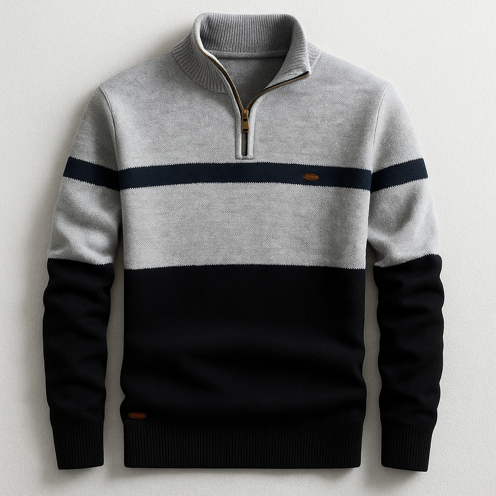 Pull ajusté Danoir Paris Elston en marine et blanc, look élégant et moderne, en tissu confortable, taille XS.