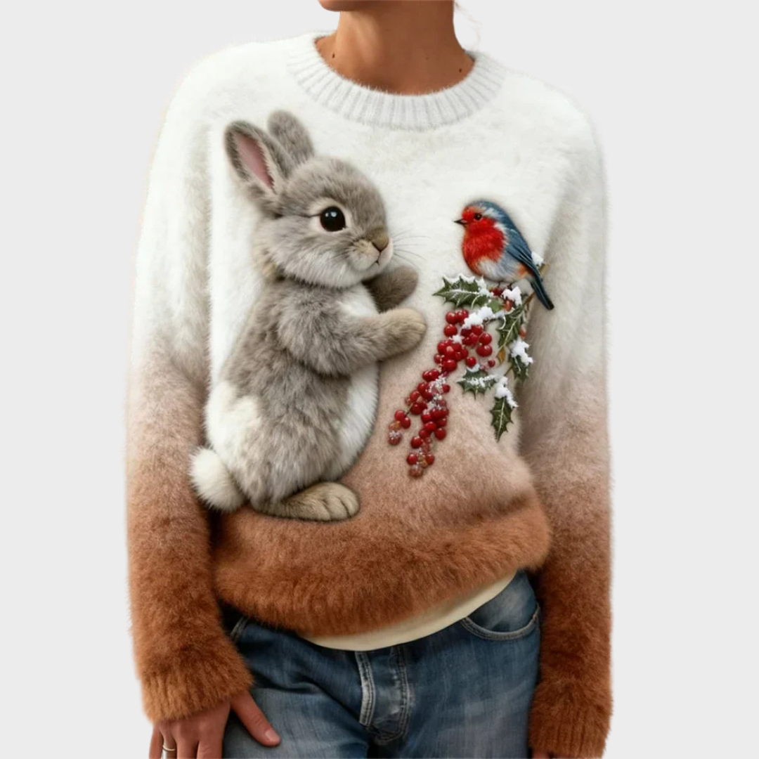Pull en peluche festif Luna de Danoir Paris, coloris café, doux et confortable, pour un style cosy et tendance.