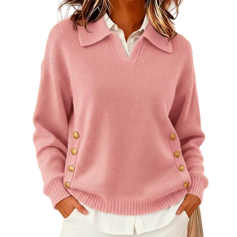 Pull en V rose poudré Danoir Paris Talbot, style chic et élégant, en tissu doux, porté sur mannequin.