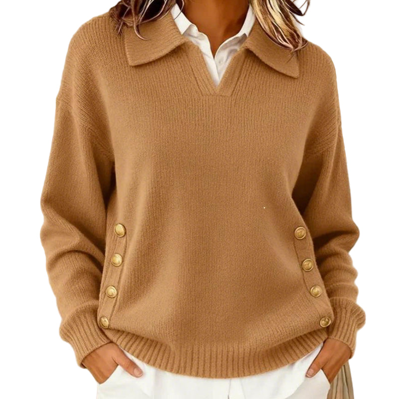 Pull en V chic Danoir Paris Talbot en rose poudré, tissu doux et élégant, porté sur mannequin.