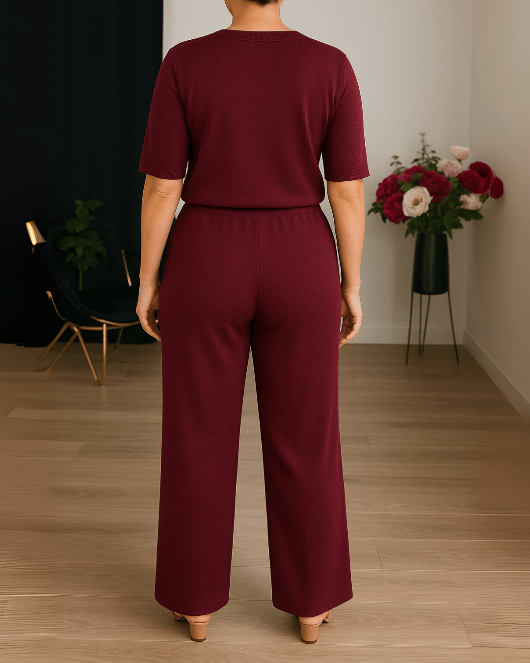Ensemble élégant Danoir Paris Sofía FR1308 en marron clair, vêtement polyvalent avec design sophistiqué et moderne.