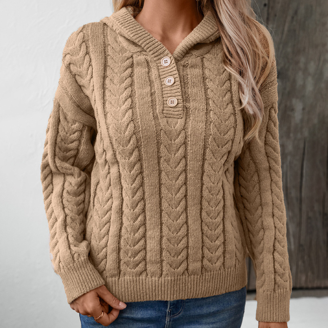 Pull Henley Danoir Paris Talbot Câlin Chic rose, en laine douce, col boutonné et coupe élégante, pour un style confortable et raffiné.