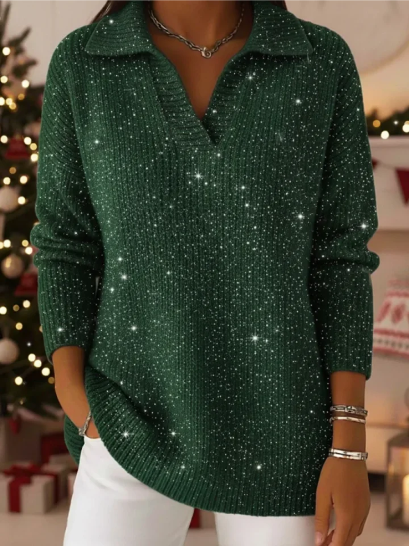Pull festif rouge Danoir Paris Livia, élégant et chaud, avec détails sophistiqués, porté en look hivernal ou pour une occasion spéciale.