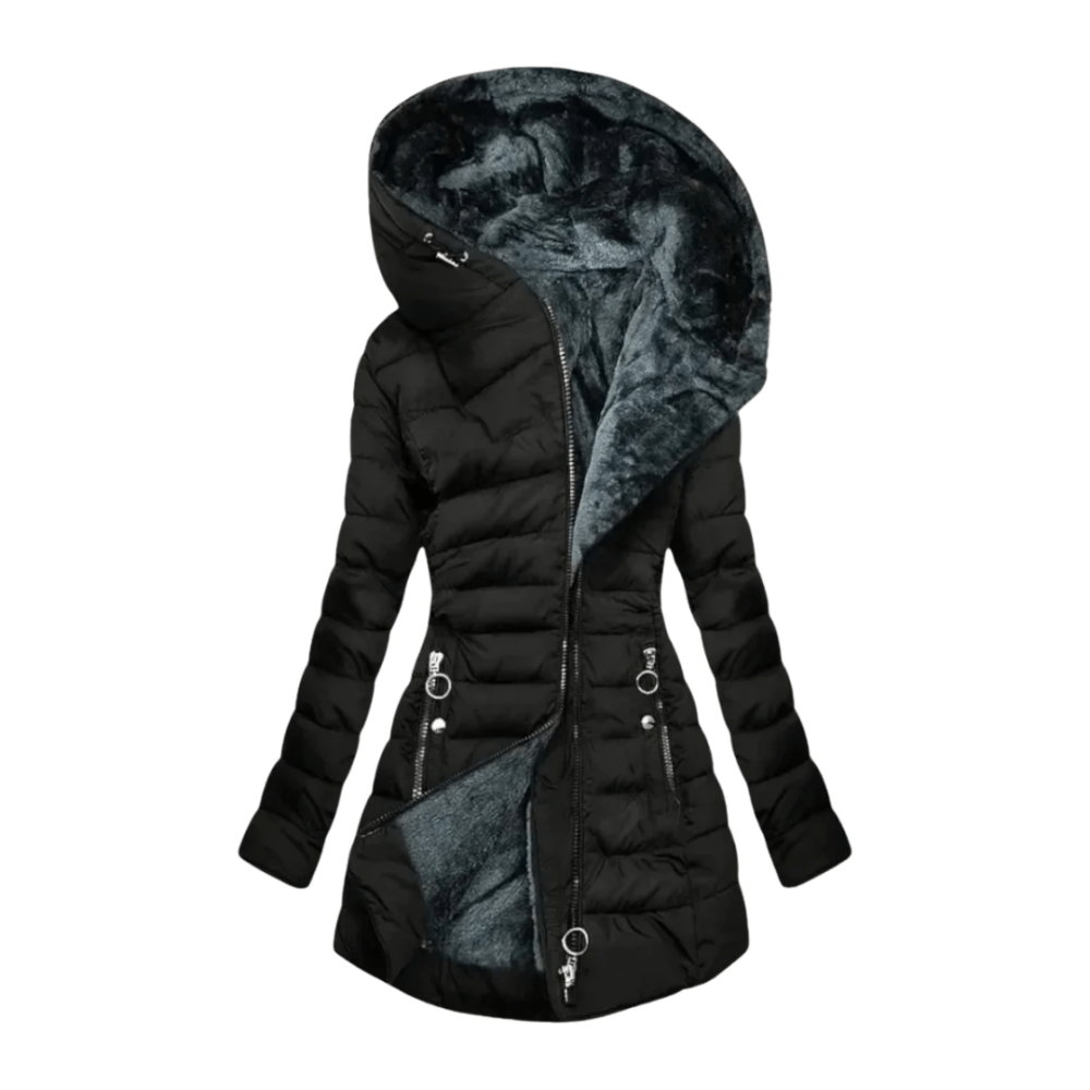 Manteau d'hiver élégant Danoir Paris Elena, modèle FR1343, en vert clair avec coupe sophistiquée et détails raffinés.