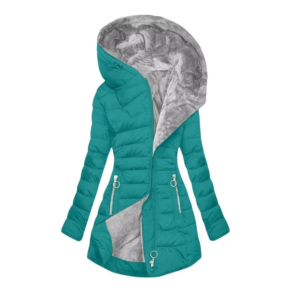 Manteau d'hiver élégant Danoir Paris Elena, veste verte claire avec coupe sophistiquée, tissu chaud et stylish.