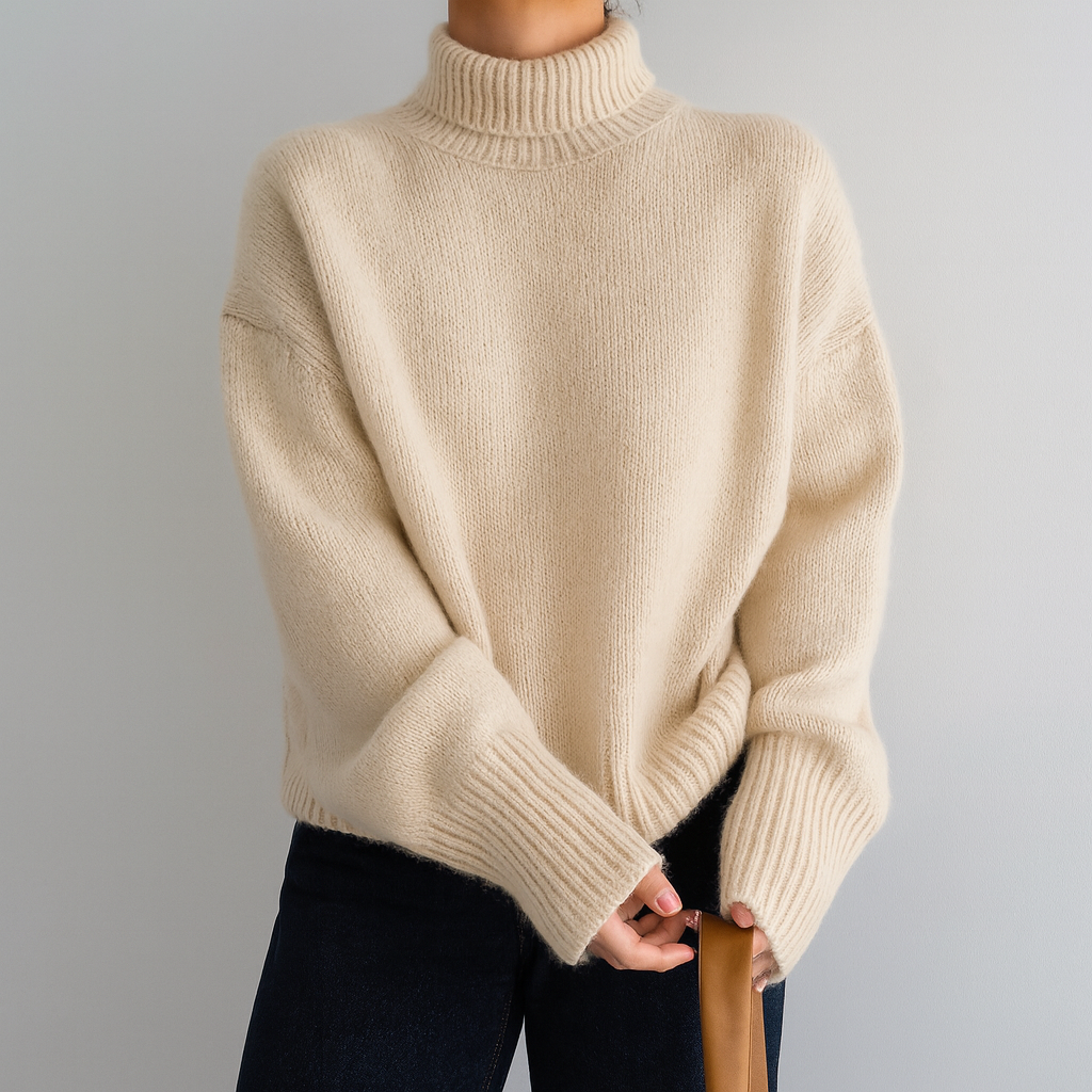 Pull oversize en cashmere Candice de Danoir Paris, coloris crème, douceur et confort visibles sur cette image.
