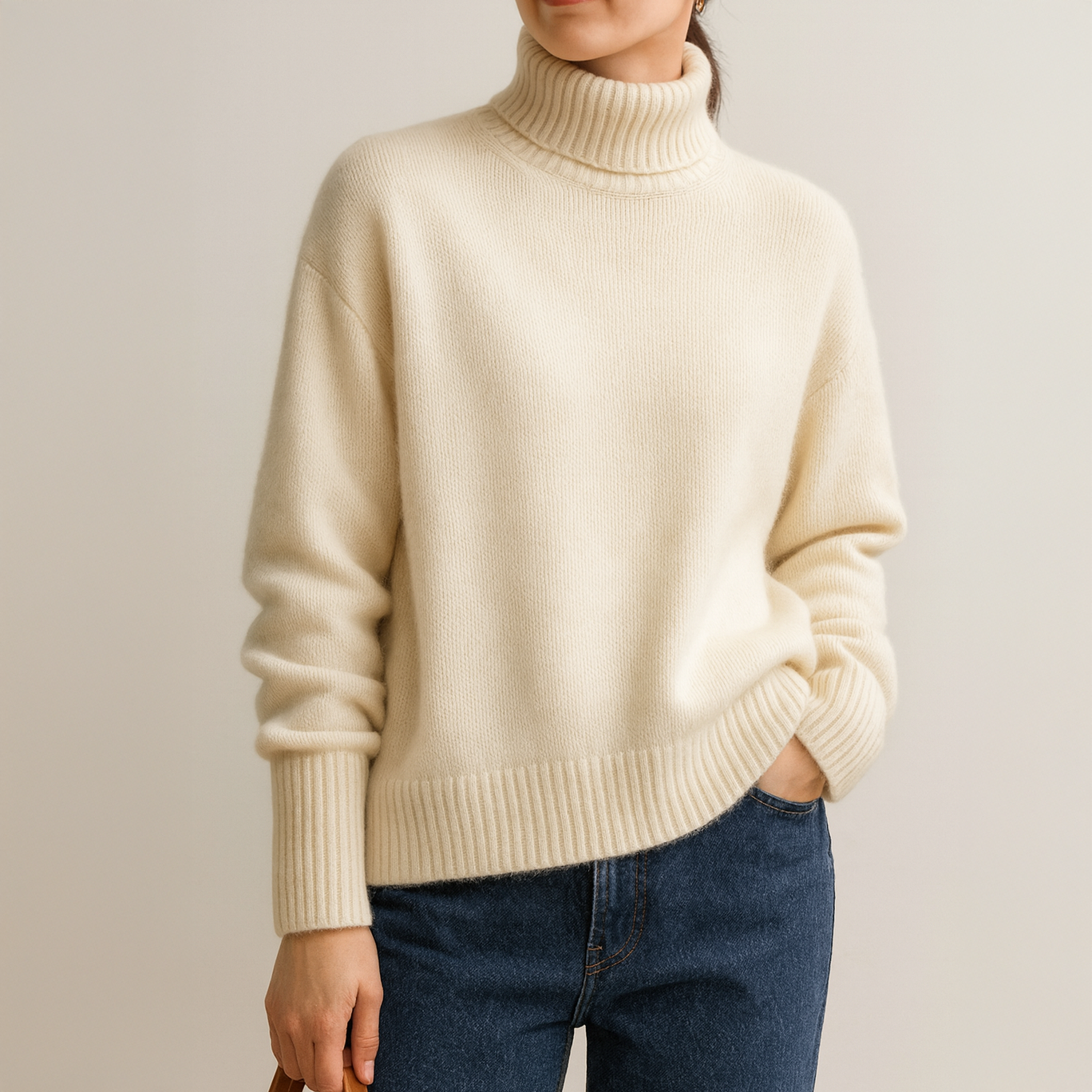Pull oversize en cachemire Candice de Danoir Paris, coloris crème, doux et confortable, vue de face.