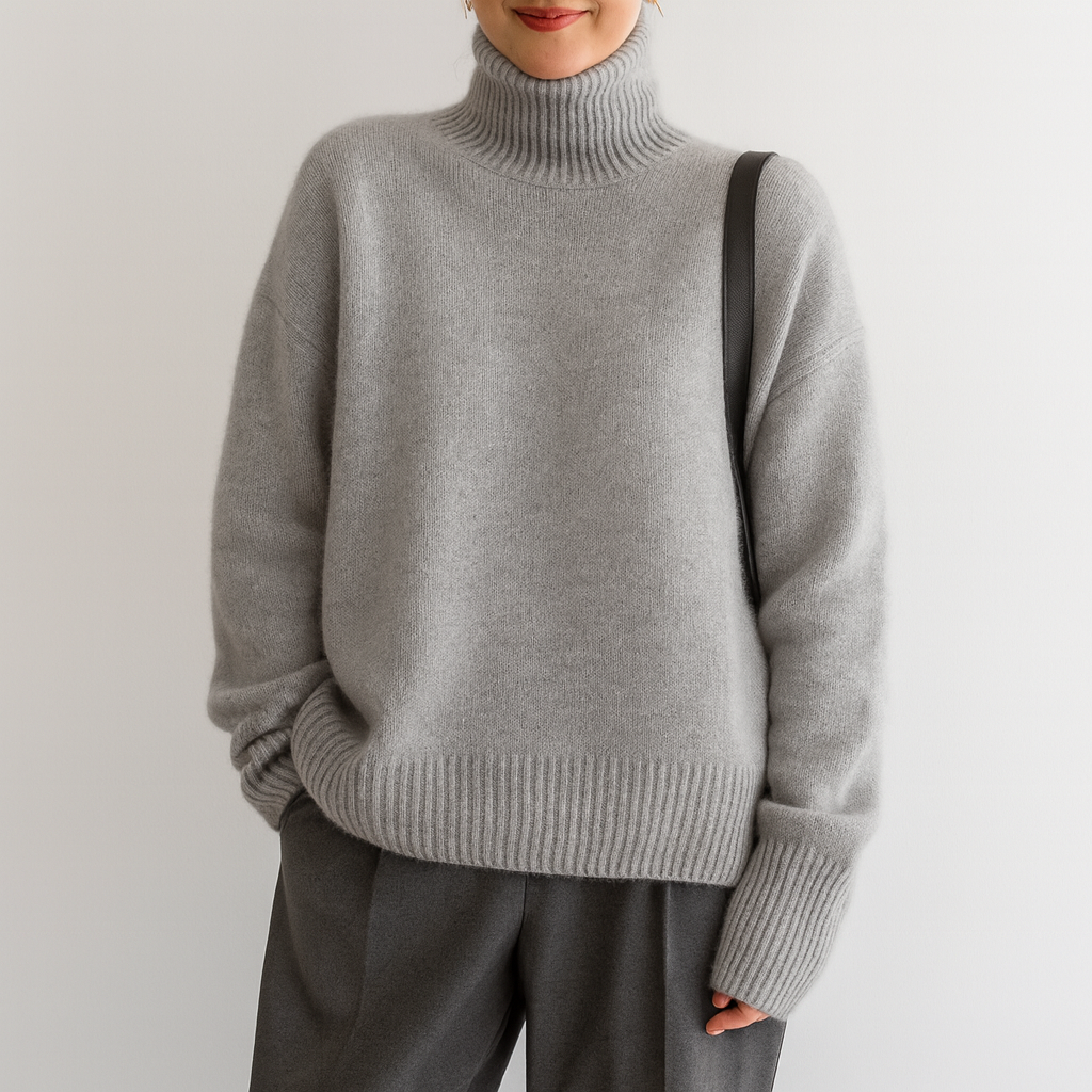 Pull oversize en cachemire crème Candice de Danoir Paris, doux et confortable, présenté en détail.