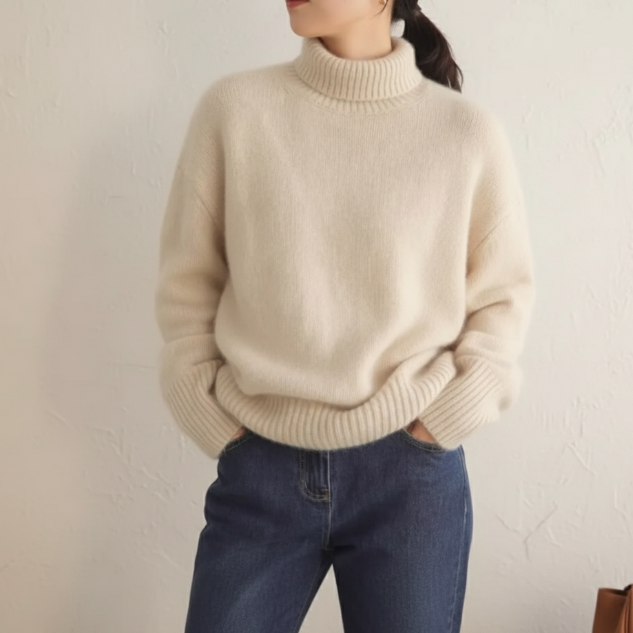 Pull oversize en cachemire crème Candice de Danoir Paris, doux et confortable, pour un look élégant et décontracté.