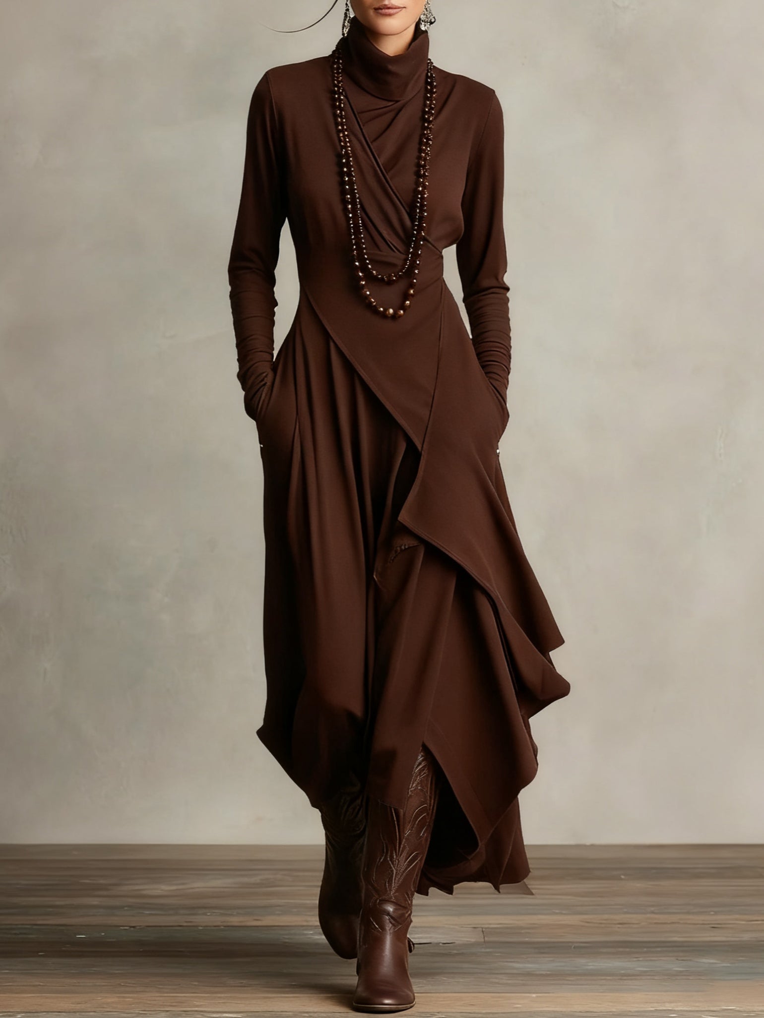 Robe en laine violette Tanya de Danoir Paris, élégante, taille XS, détails sophistiqués, mode hiver ou soirée.