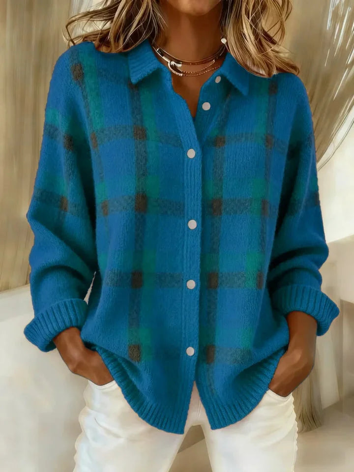 Pull douillet à carreaux Amelia de Danoir Paris en orange, doux et chaud pour un style confortable.