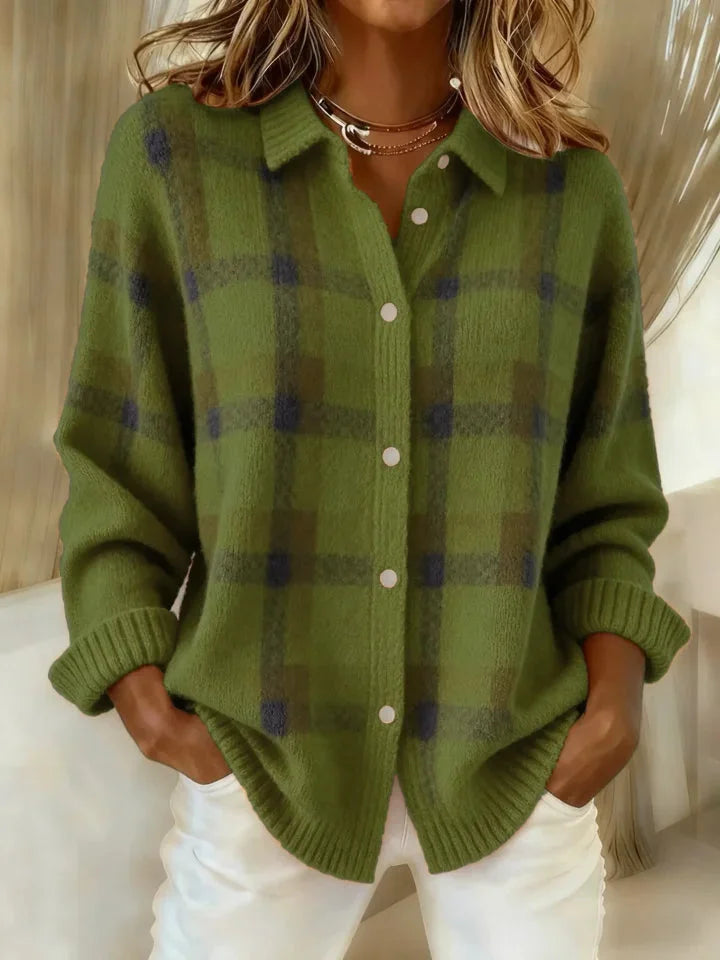 Pull douillet à carreaux Amelia de Danoir Paris, en tissu orange doux et confortable, pour un style cosy et tendance.