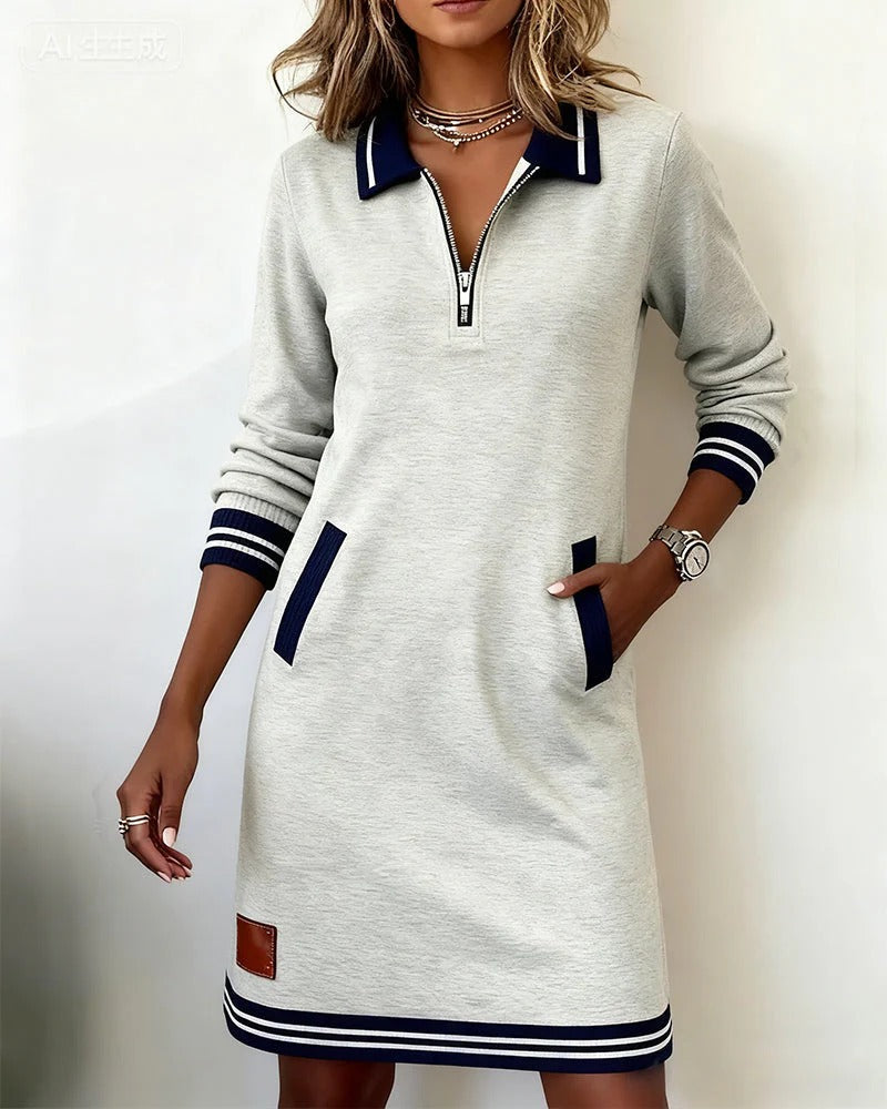Robe sport chic élégante Nadege de Danoir Paris en gris, vue de face, taille XS, tissu fluide et élégant.