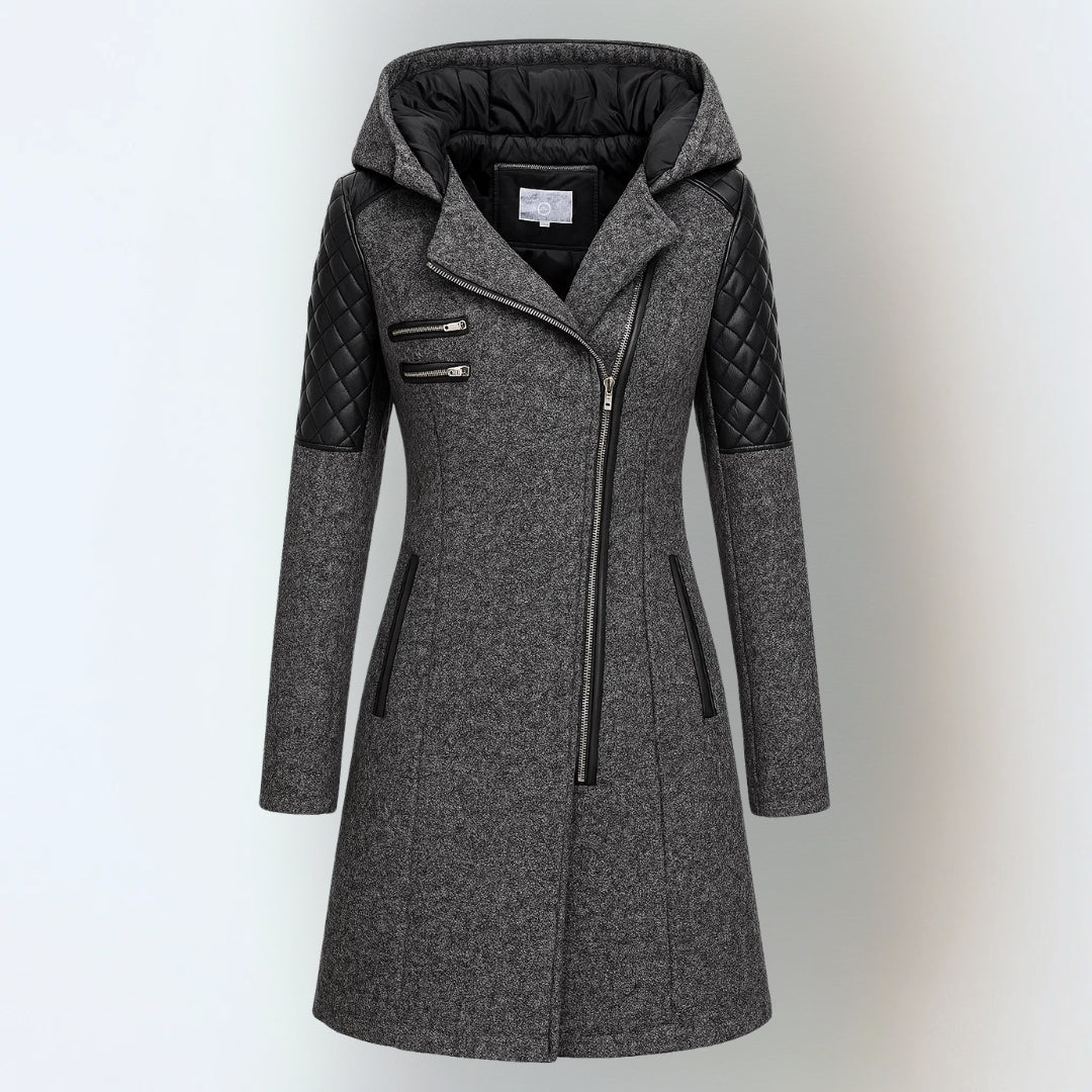 Manteau d'hiver élégant Katrin de Danoir Paris en gris clair, style chic et chaud pour femmes.