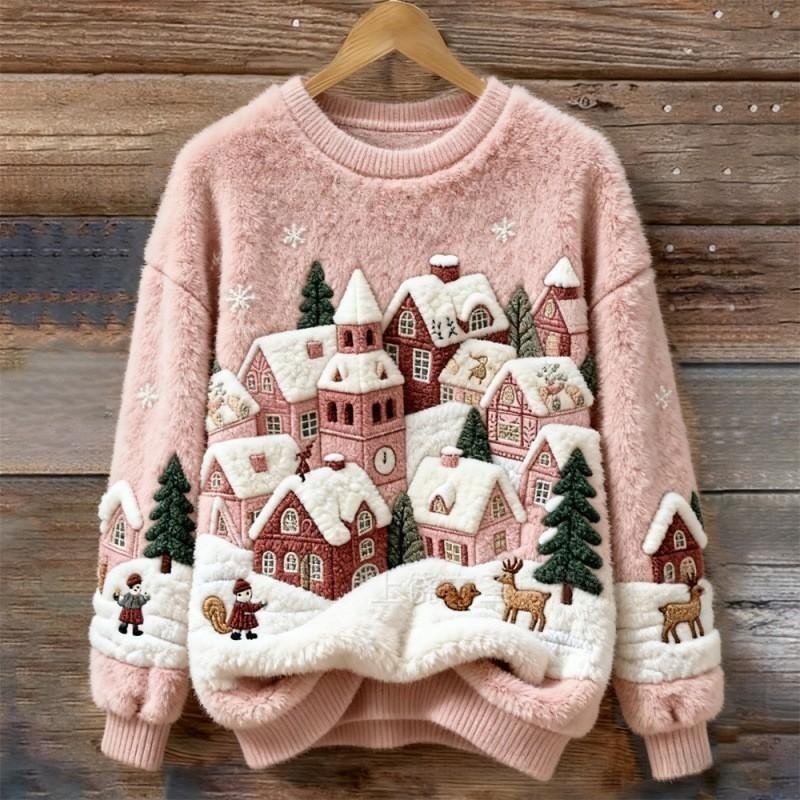 Pull Fluffy de Noël Talbot Danoir Paris en rose poudré, doux et chaud, avec texture pelucheuse et détails élégants.