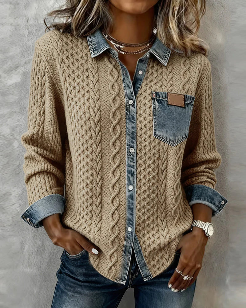 Chemise en denim noir Simone de Danoir Paris, style audacieux, manches longues et col classique, vue de face.