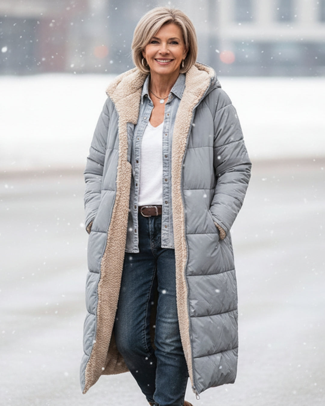 Manteau réversible élégant Danoir Paris Eleanor en vert olive, coupe sophistiquée et tissu de qualité pour femme.