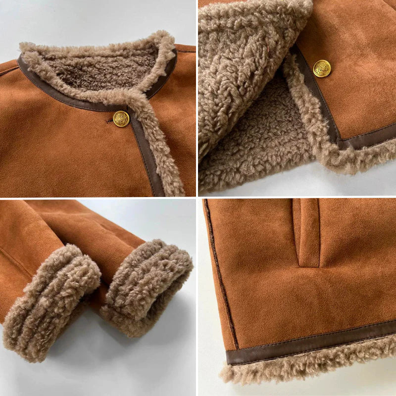 Veste chic en mouton marron Rosa de Danoir Paris, style élégant et confort, pour femme.