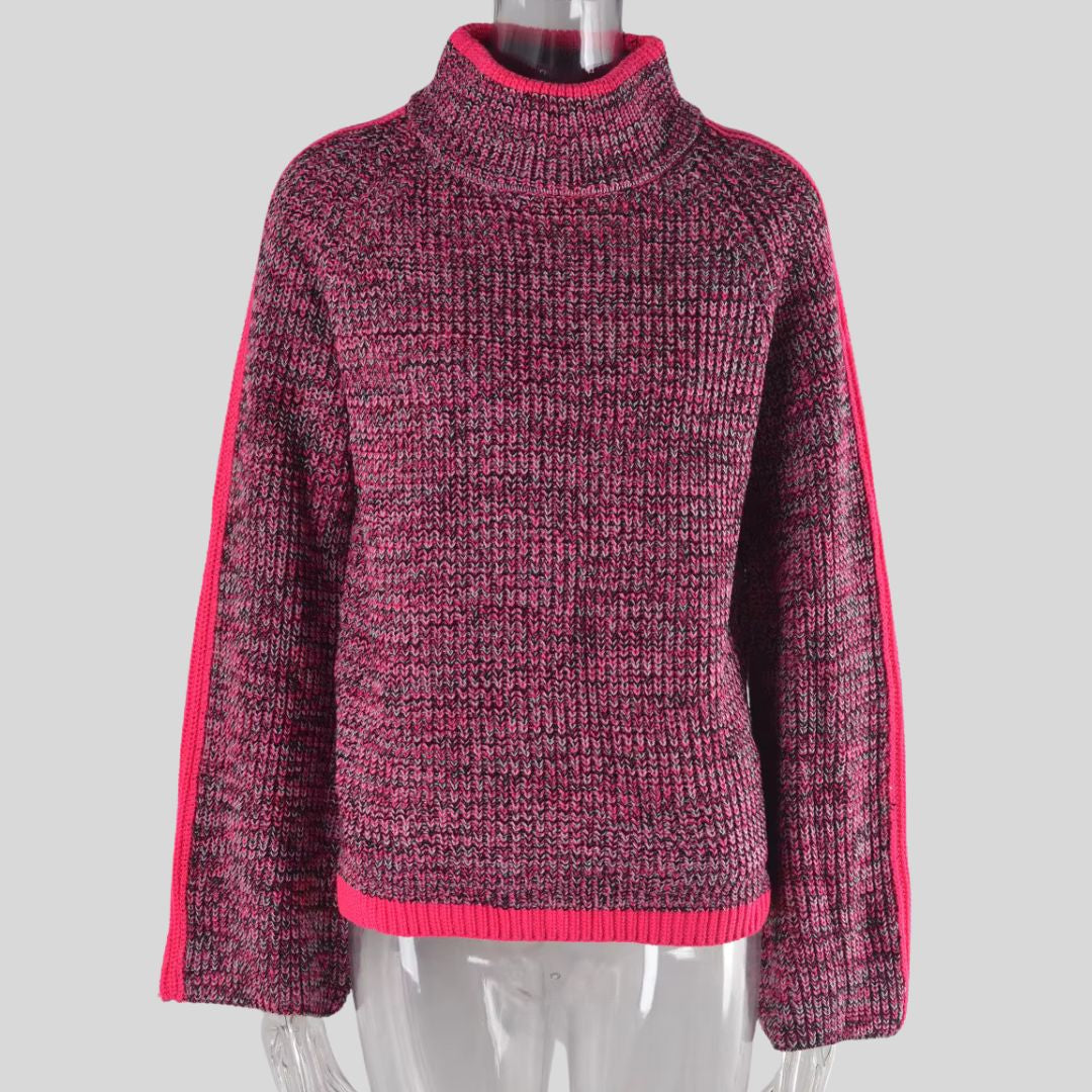 Pull patchwork chic orange Danoir Paris Diana FR1408, vue de face avec détails du motif patchwork.