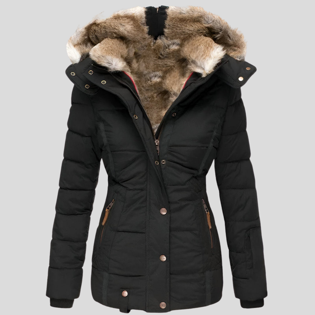 Doudoune élégante avec capuche Sofiana de Danoir Paris, en noir, veste chaude et stylée pour femme.