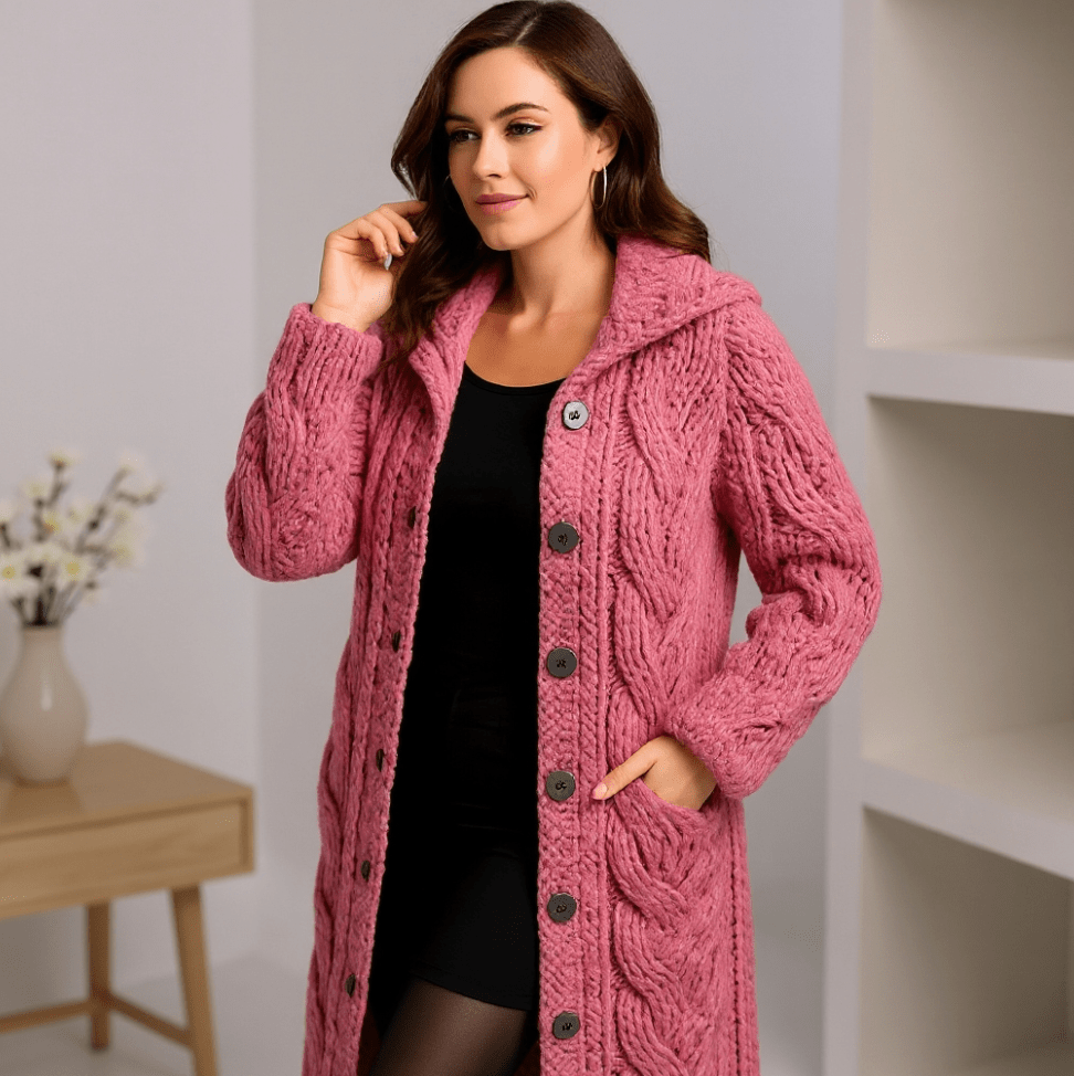Manteau tricoté élégant Marylin de Danoir Paris en bleu, coupe moderne et détails raffinés, idéal pour un style chic.