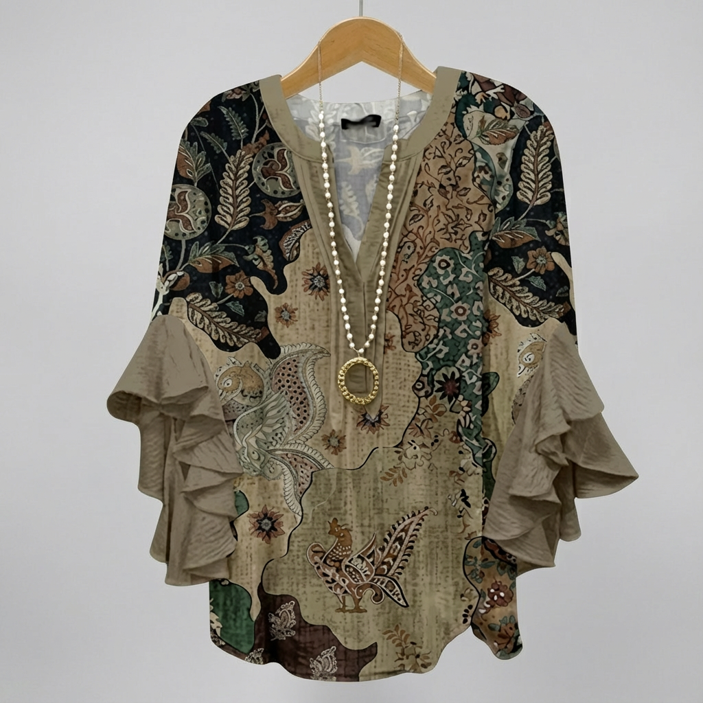 Blouse ample et féminine Iris de Danoir Paris, tissu fluide, couleur douce, portée décontractée, style élégant.