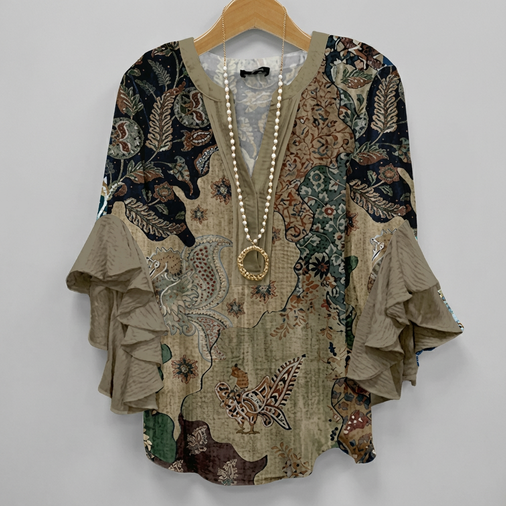 Blouse ample et féminine Iris de Danoir Paris, tissu léger, coupe fluide et élégante, couleur neutre, portée décontractée.