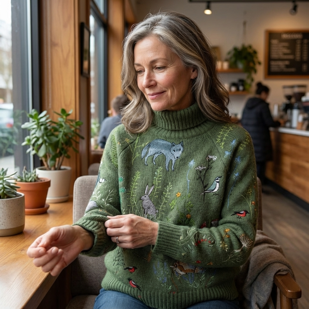 Pull doux décontracté Donna de Danoir Paris en vert, vue en gros plan montrant la texture confortable du tissu.